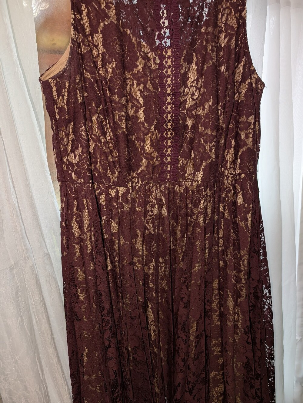 Lane Bryant Sleeveless Maroon Lace Dress- Nude Lining - Size 20